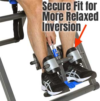 Secure Padded Adjustable Foot Cuffs on Exerpeutic Inverted Back Stretching Bench