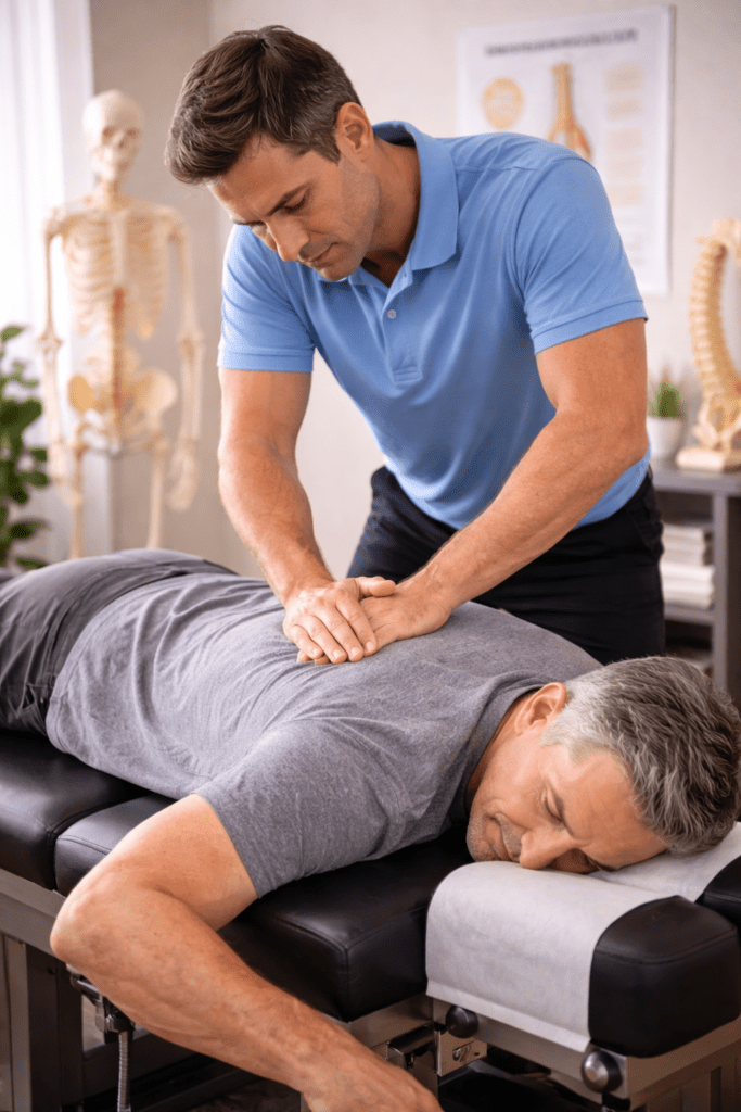 Patient Getting Adjusted by Doctor in Chiropractor Office