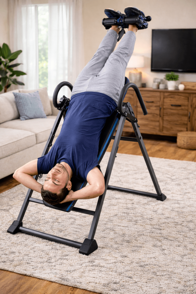 Man Hanging on Inversion Table