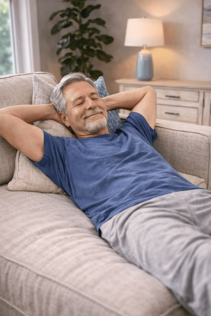 Man relaxing on sofa