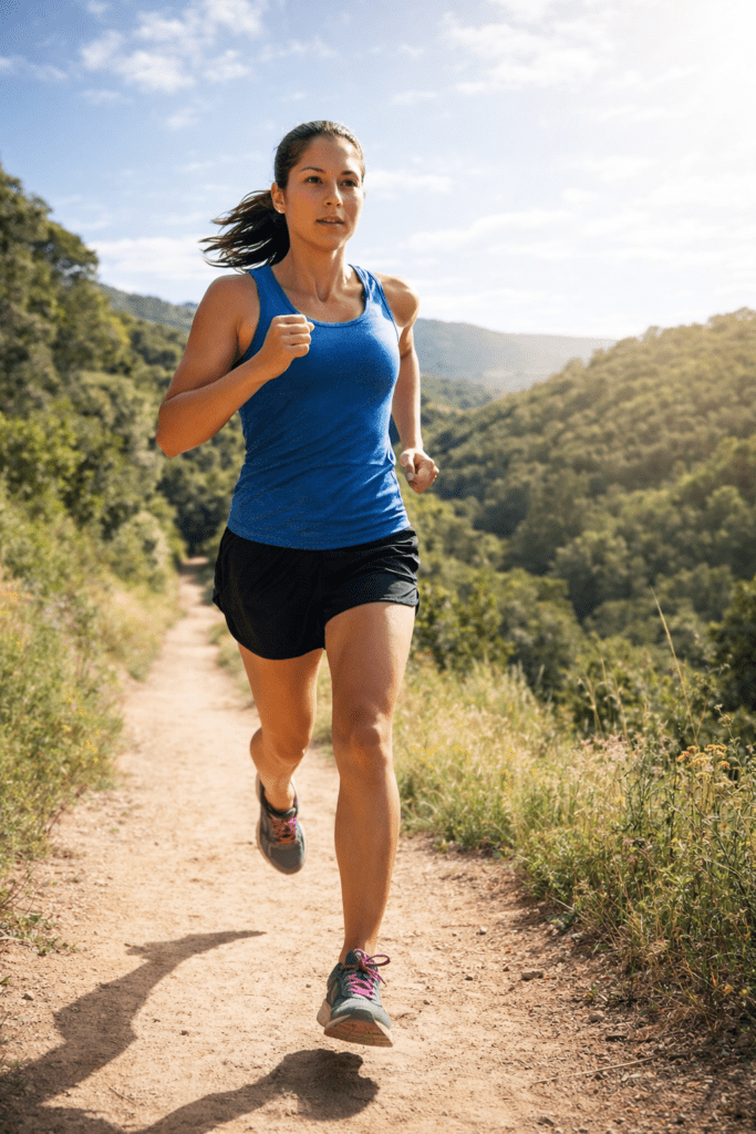 Woman Running on a Trail in the Hills