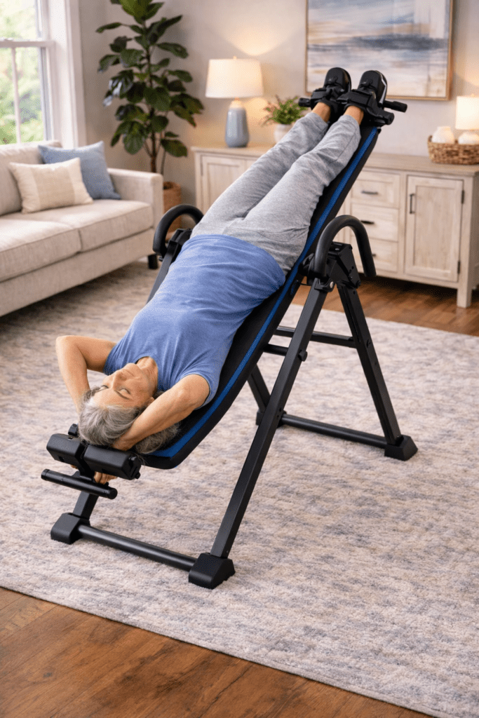 Elderly Woman Laying on Inversion Bench