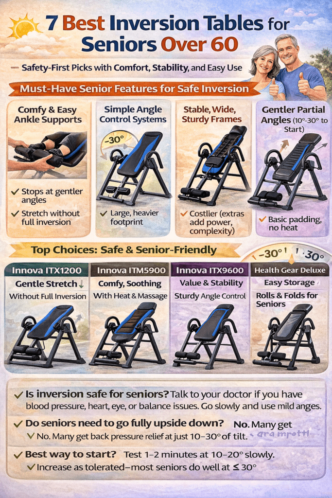 Infographic - Inversion Tables for Seniors - what Features and Models You Want to Look for